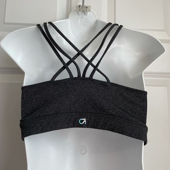 Gap Fit Marbleized Racerback Triple Stripe Sports Bra Gray Medium Athleisure M - Picture 6 of 10